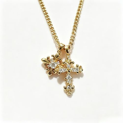 Gold Silver Double Cross Necklace Gothic Double Cross Pendant Necklace Dainty Zircon Cross Charm Link Chain Choker Religious Gifts Faith Jewelry Christmas Halloween Birthday Trend Jewelry Gift