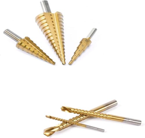 6PCS High Speed Reaming Pagoda Sawtooth Set, Titanium Plating Drill Bit Set, Titanium Step Drill Bit Set, Multifunctional Drill Set