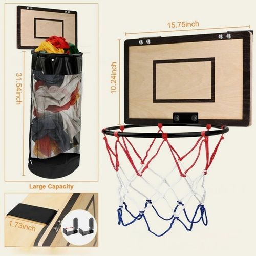 Wooden Basketball Hamper - Hoop Laundry Basket Over the Door - Room Decor