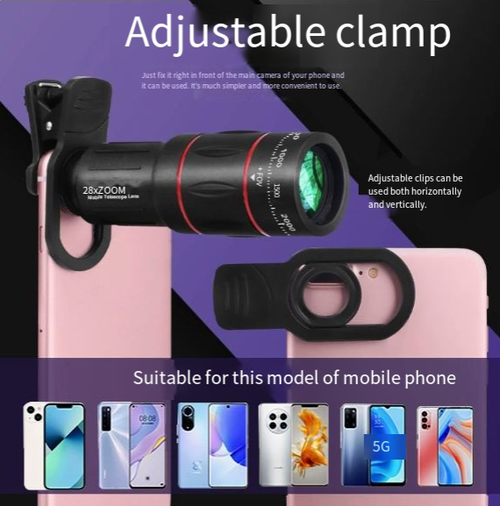 28x Mobile Monocular Telescope — HD Telephoto Photography Auxiliary Lens for Smartphones | High-Magnification Concert Shooting Tool | Universal Camera Attachment