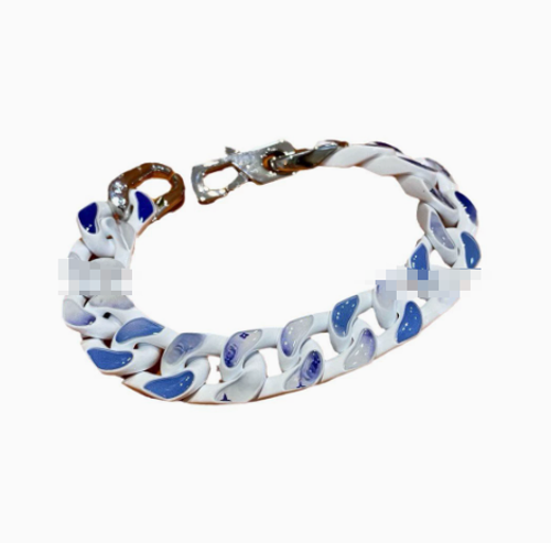 Blue Sky  White Clouds Cuban Chain Bracelet  Non-Fading Enamel Stainless Steel Euro-American Style, Unique Niche Design Titanium Steel Necklace