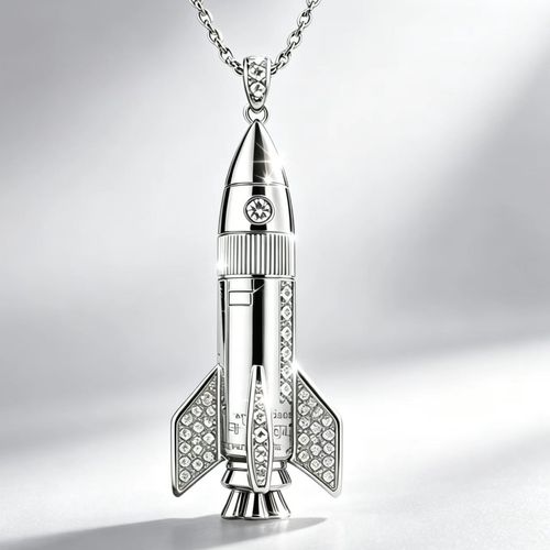 Fully pavé-set astronaut and rocket necklace