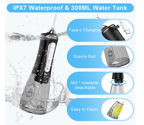 Water Dental Flosser for Teeth Cleaning,Cordless Water Teeth Cleaner Picks,Portable & Rechargeable Oral Irrigator with 5 Modes,IPX7 Waterproof Powerful Battery for Home Travel-Black