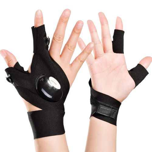 Men's Neoprene Plastic Cotton LED Hands-free Fishing Camping Hiking Repairing Gear Unique Finger Flashlight Gloves Tool
