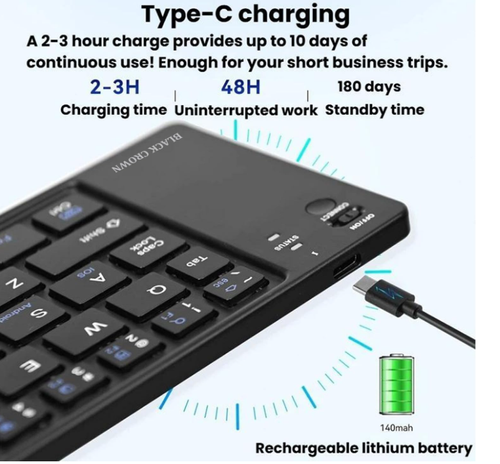 Keyboard - Wireless Bluetooth Keyboard for iOS, iPhone, iPad, Mac, Android, Smartphone & Tablet