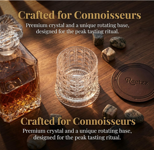 Frilla GLASORA Bicchiere da Whisky Rotante in Cristallo, Bicchiere da Rum e Whisky Elegante con Base Girevole, Bicchieri Whisky Particolari per Whisky e Rum