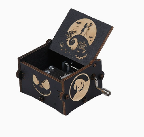 Halloween Exclusive! Classic Carved DIY Wooden Music Box — Hand-Cranked Craft Gift
