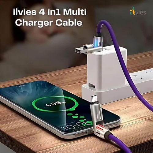 4 in1 Multi Charger Cable, PD 240W with Dual USB-C & USB-A Ports | 1.5m, Metal Ports with Breathing Light Compatible with iPhon14,16 Android Samsung Galaxy MacBook iPad Android devices (Black)