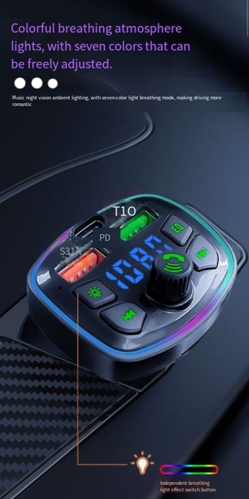 In-Car Bluetooth MP3 Player with Digital Voltage Display — PD Fast-Charging Dual-Port Car Charger Multifunctional Q7 Car Charger — Cigarette Lighter Adapter with Fast Charging & In-Car Bluetooth Music Player