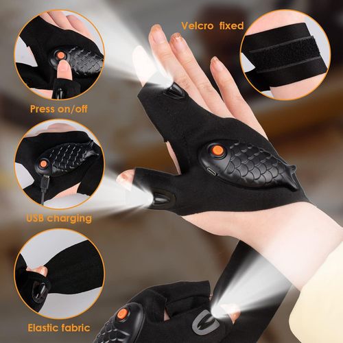 1 Pair LED Flashlight Gloves , Rechargeable Hands Free Flashlights for Fishing Camping Repairing, LED Gloves Cool Gadgets .