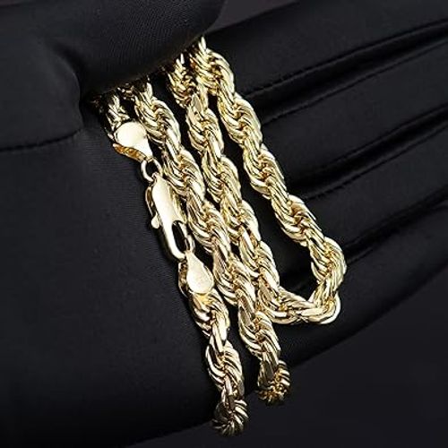 Gold-Plated Rope Chain Necklace, 24 Inches, 7mm Width, Facet Design, Secure Clasp, Unisex, Ideal Gift for Men & Fashion Lovers