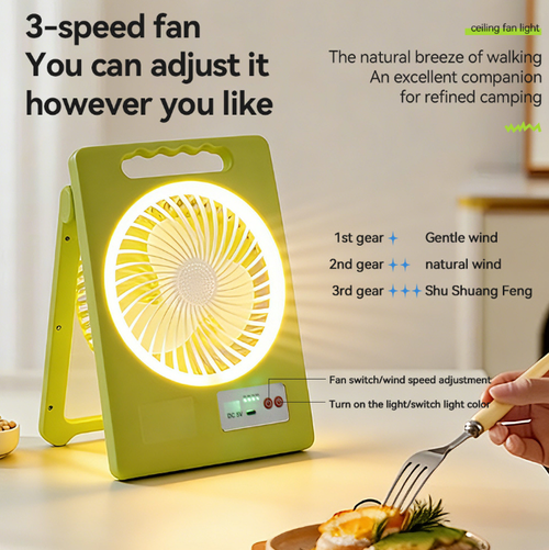 Foldable Solar Rechargeable 2-In-1 Fan Camping Lamp, Portable Emergency Dual-Use Light Cooler, Multi-Function Outdoor Hanging Desktop Solar Charging Light Fan,As Shown