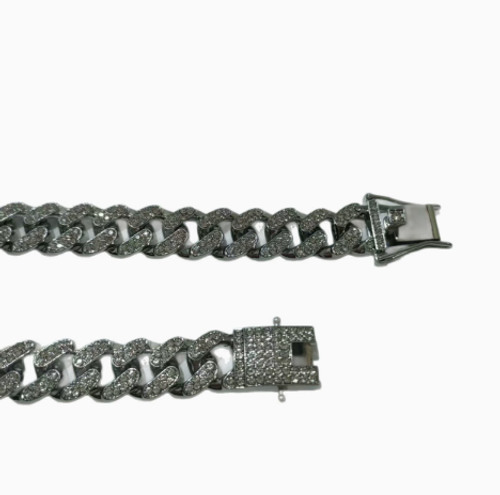 Euro-American Hip-Hop Style Zinc Alloy Cuban Link Bracelet – Electroplated, Fully Rhinestone-Studded