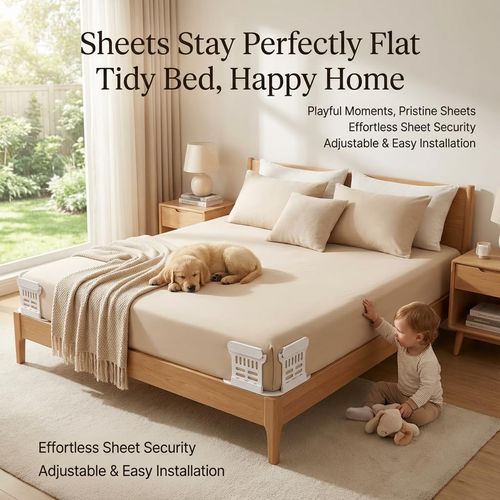 4-Pack Bed Sheet Holder,Upgraded Non-Slip Sheet Grippers & Clips,Durable,Universal Fit for King Queen Full Twin Mattress Corners, Easy Lock System for Fitted Sheets.