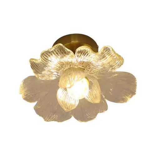 Glass Flower Ceiling Light Semi Flush Mount Hallway Ceiling Light Fixtures Large Gold Bathroom Close to Ceiling Light Floral Petal Kitchen Lamp for Entryway Porch Closet Balcony