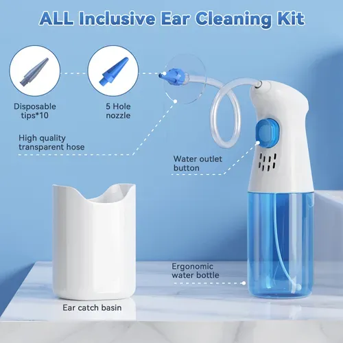 Ear Wax Removal Tool, Ear Flushing Kit for Adults & Kids, Safe and Effective Earwax Remover, Manual Ear Cleaner Earwax Removal Kit with 2 Types of Ear Tips