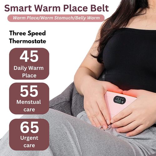 Cordless Period Cramp Relief Massager Belt with 3 Speed & 3 Crampfree Massage Modes | The Ultimate Heating Pad for Period Cramps Led Display (Pink & White Belt)