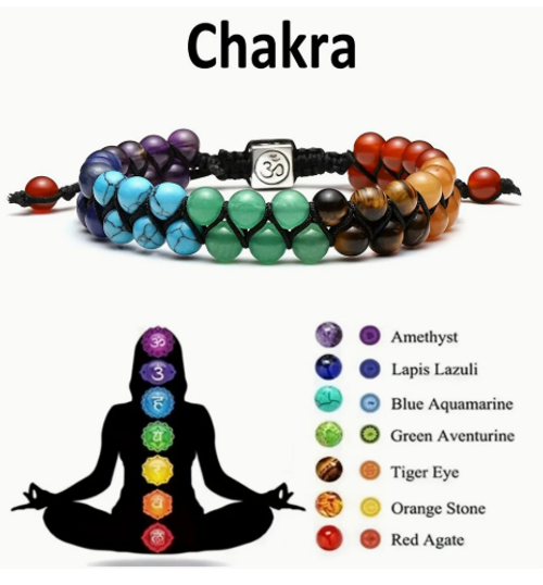 Bohemian-style double-layer handmade braided cord bracelet with crystal beads.