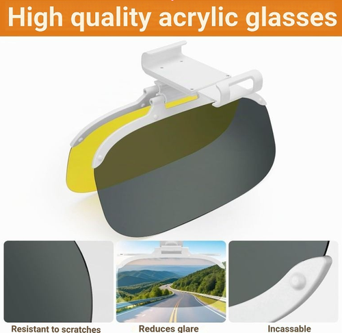 2 in 1 Car Sun Visor Day and Night Sun Visor Extension with Adjustment Button, Anti-Glare UV Protection, Clip-On for Cars, Trucks, SUVs, Yellow and Black