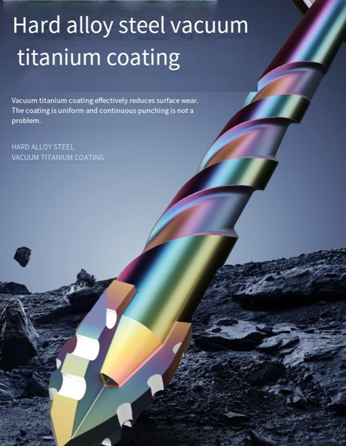 Titanium-plated four-bladed serrated drill bit, 12mm, specifically for drilling into ceramic tiles, marble, and concrete.