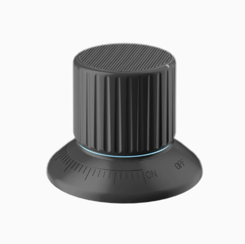 Volume knob speaker, wireless, Bluetooth, IPX4 waterproof, volume control with magnet, suitable for bathroom use.