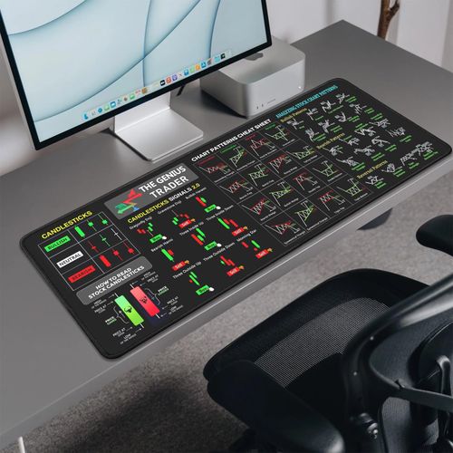 Stock Market Invest Day Trader Trading Mouse Pad Chart Patterns Cheat Sheet,Large Computer Mouse Pad Desk Pad with Stitched Edges Desk Mat Accessories 31.5x11.8 Inch