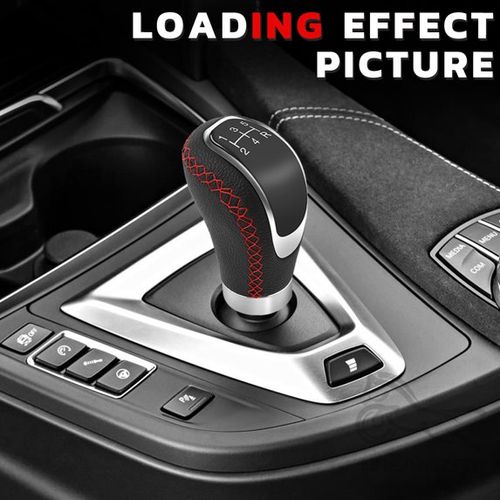 Black Universal 5 Speed Car Gear Lever Shifter Manual Stick Shift Knob PU Leather with Hole Red Stitches