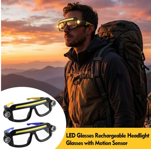LED Glasses Safety Glasses with Lights,5-Mode Rechargeable USB Work Flashlight,Waterproof Headlamp for Hiking Camping
