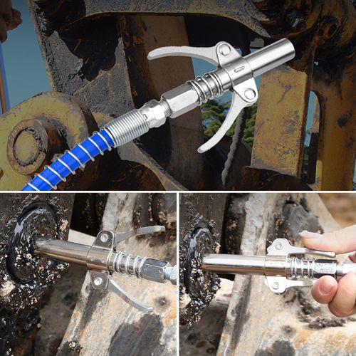 Grease Gun Coupler 10000PSI Double Handle Lock Release Adapter  Dual handles + 50cm hose