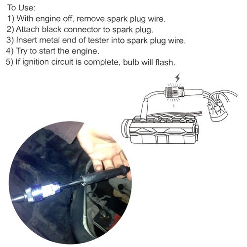 In-Line Spark Plug Tester 6-12V Ignition Diagnostic Tool for Engine Pick-Up Coil - Automotive, Car, Lawnmower