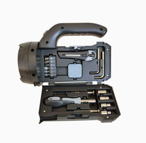 Outdoor portable lighting tool set, multi-functional flashlight with built-in light, household hardware set, household repair tool set, portable storage combination set with built-in light and flashlight.
