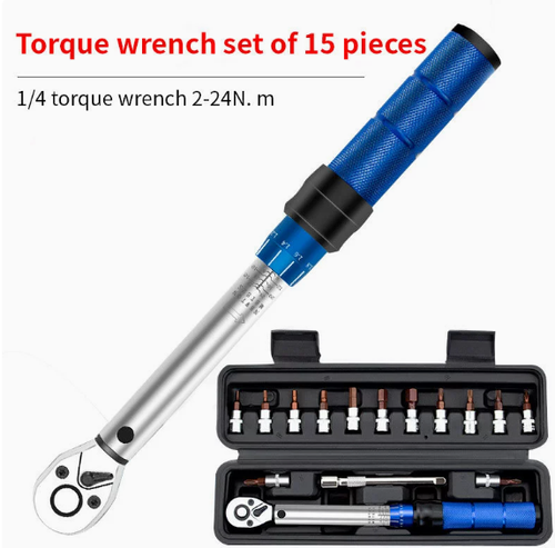 High-Precision Preset 1 4 Torque Wrench Set  Specialized for Bicycle Repair. Features a Fine-Tooth Adjustable Ratchet Mechanism. A Compact, Essential Tool Kit for Bike Maintenance. 1 4 Drive Torque Wrench Set High-Accuracy, Preset, and Adjustable Ratchet  Ideal for Both Bicycle and Automotive Repair.