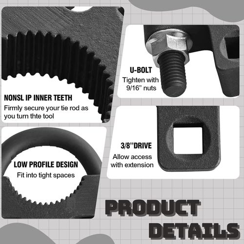 Inner Tie Rod Removal Tool,with Non-Slip Teeth for Inner Tie Rod Removal and Installation Inner Tie Rod Tool Inner Tie Rod U-Wrench,3,8 Carbon Steel Inner Low Profile Tool for Car Chassis Rocker
