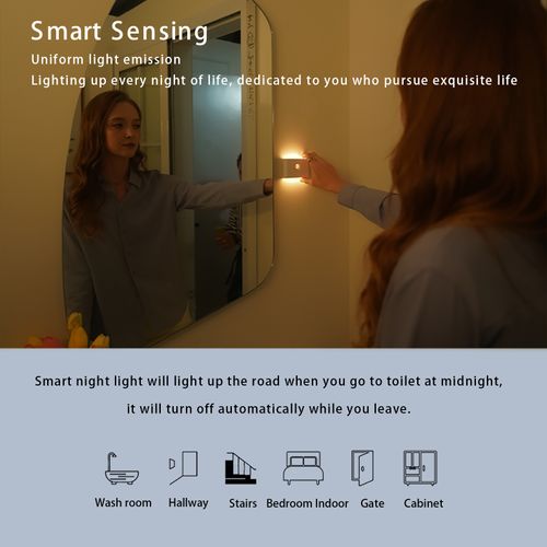 Human body sensor smart night light for bedroom, hallway, staircase, magnetic automatic light control bedside lamp