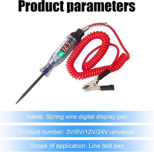 1 PC Car Digital Electric Pen, 6V-12V-24V DC Car Circuit Tester Light, Test Light with 5.9Ft Extended Spring Wire, Car Truck Vehicle Circuits Low Voltage Tester Probe (Red)