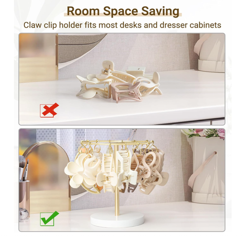 Claw Clip Organizer 16 Metal Hooks Display Holder Hair Clip, Gold