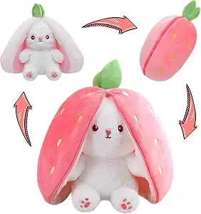 13cm Cute Fruit Bunny Plush Toy Strawberry, Durian, Pineapple, Persimmon Turn Into Bunny Soft Doll Keychain, Bag Charm, Gifts for Kids, Christmas & Birthday