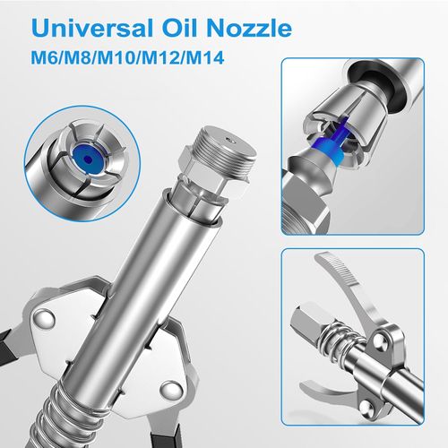 Grease Gun Coupler 10000PSI Double Handle Lock Release Adapter  Dual handles + 50cm hose
