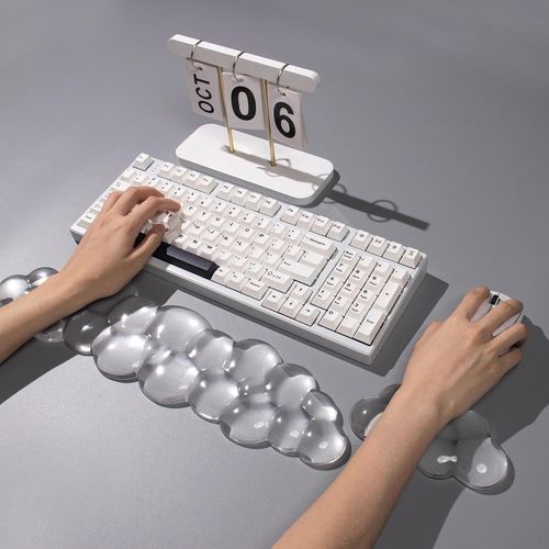 Clear Gel Wrist Rest for Keyboard and Mouse, White Cloud Keyboard Wrist Rest Set