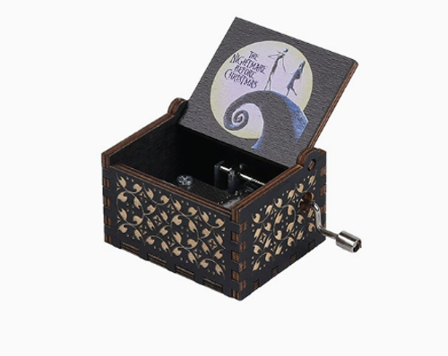 Halloween Exclusive! Classic Carved DIY Wooden Music Box — Hand-Cranked Craft Gift