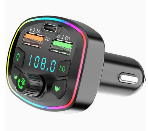 In-Car Bluetooth MP3 Player with Digital Voltage Display — PD Fast-Charging Dual-Port Car Charger Multifunctional Q7 Car Charger — Cigarette Lighter Adapter with Fast Charging & In-Car Bluetooth Music Player