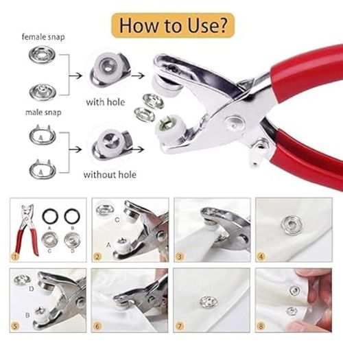 SANWALSA (100 Pcs, Silver) Snap Button Set with Hand Snap Fastener Plier Tool | Used to Connect Two Pieces of Material Together