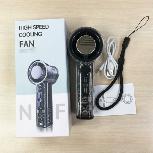 Cooling handheld fan with digital display, 100 speed settings, outdoor wireless portable dormitory transparent mecha-style lighting fan