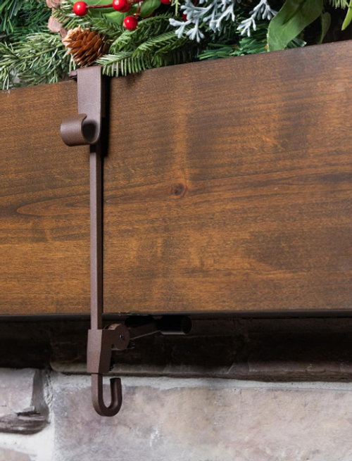Fireplace Stocking and Garland Hanger with Two Hooks (2 Pack - Brown)