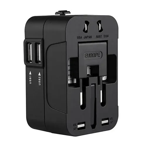 Travel Adapter USB C, Universal All in One Worldwide Travel Adapter Fast Charge GaN PD3.0 Type C USB-A Quick Charging Ports Power Converters Wall Charger AC Power Plug Adapter for USA EU UK AUS Black