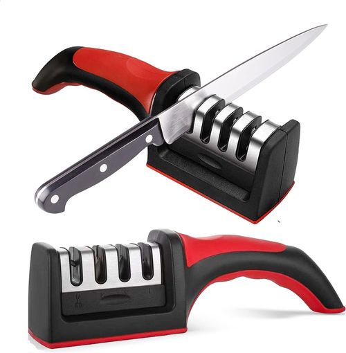 Knife Sharpeners for Kitchen Knives– Stainless Steel 4 in1 Kitchen Knife Sharpener – Ergonomic and Easy to Use Knife Sharpening Kit with 4 Stage Sharpening Slots