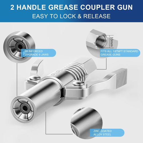 Grease Gun Coupler 10000PSI Double Handle Lock Release Adapter  Dual handles + 50cm hose