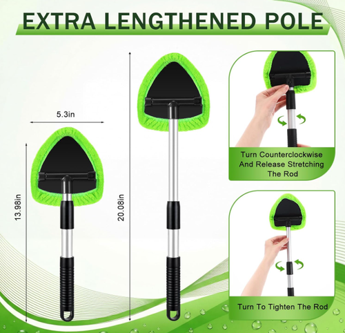 6 Pcs Car Windshield Cleaner Tool with Extendable Handle, Green