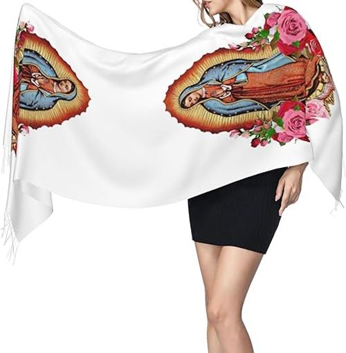 Prayer Shawls Tassel Shawls Wraps Warm Soft Winter Lightweight Cashmere Scarf for Women (White)