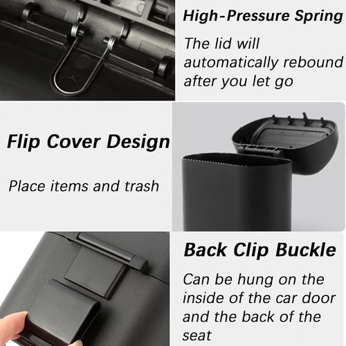 Car Trash Can Waterproof Multipurpose Rubbish Bin with Lid,Portable Hanging Car Vehicle Trash Can Bin,Black